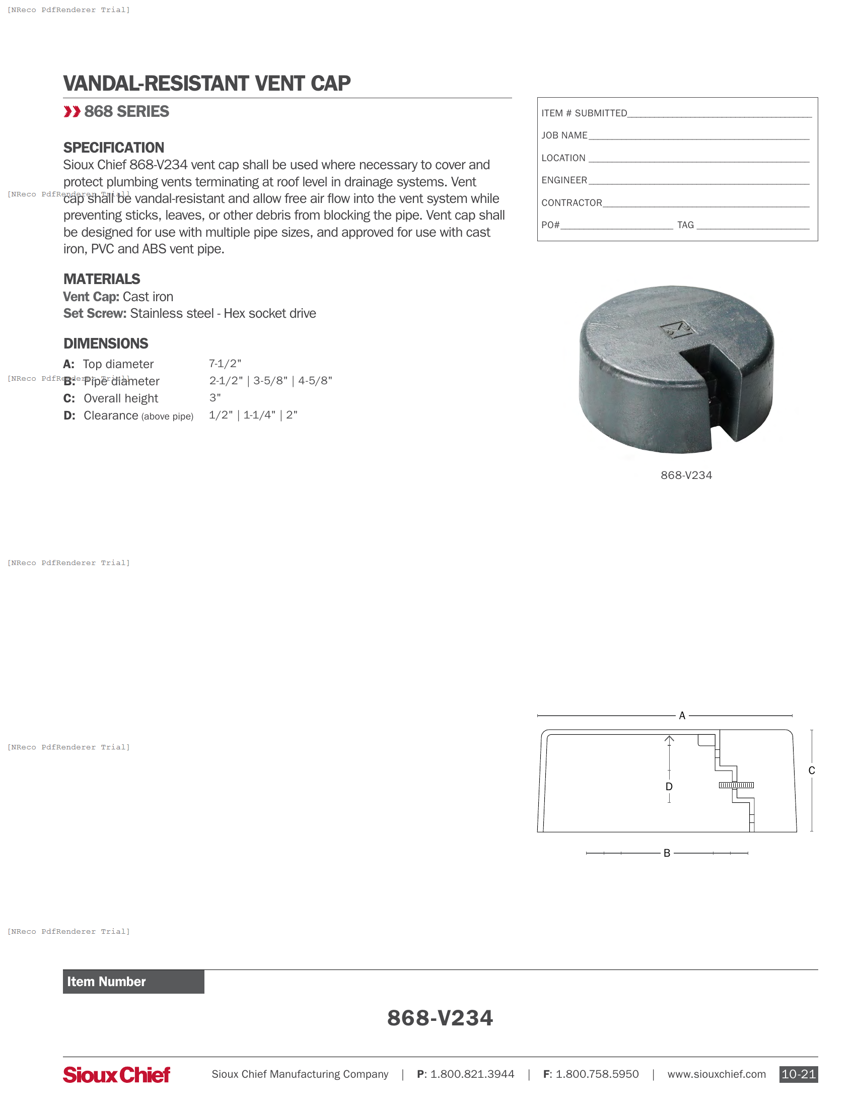 868-V234 - VENT CAP - SPEC SHEET.PDF Specification Document
